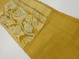 手織り真綿紬縞に抽象模様織出し名古屋帯